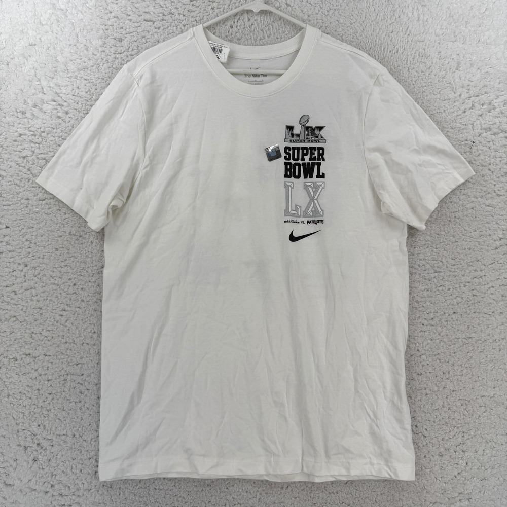 Nike Super Bowl LX Shirt Mens Large White NFL Football Seahawks Patriots Tee NWT